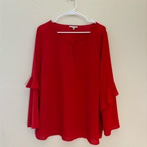 Red Long Sleeve Flowy Blouse